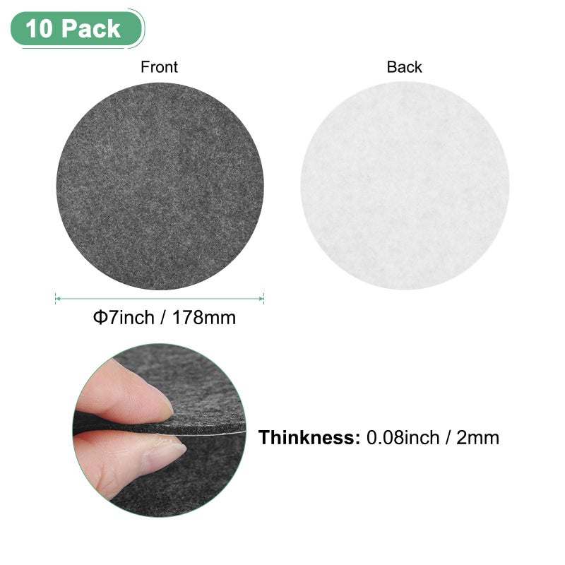 M METERXITY 10-Pack Lamp Base Felt, 7 Inch Dia. 2mm Thick Self Adhesive Round Fabric Felt Pads for Lamp/Furniture/DIY, Non-Slip Fiber Backed Patch Circles with Adhesive Backing [Grey] - Image 3
